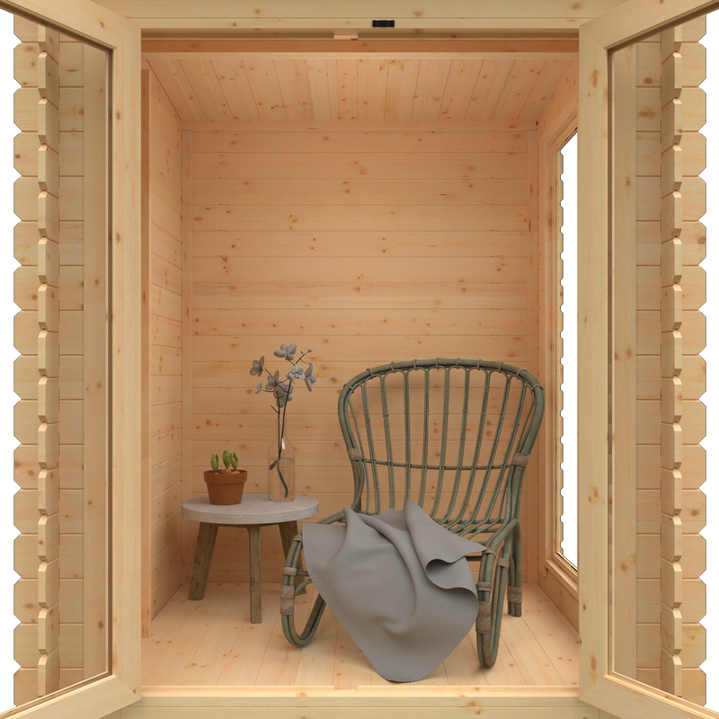 Modular Astoria 19mm Log Cabin with Full Pane Double Doors and Windows
