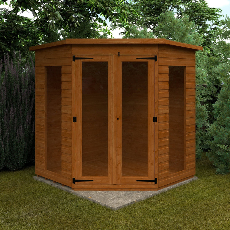 Full Pane Shiplap Timber Corner Summerhouse with Full Pane Double Doors and Windows - summerhouse