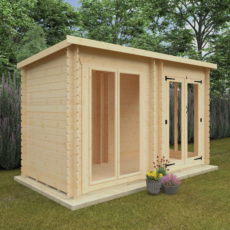 Modular Astoria 19mm Log Cabin with Full Pane Double Doors and Windows - Log Cabin