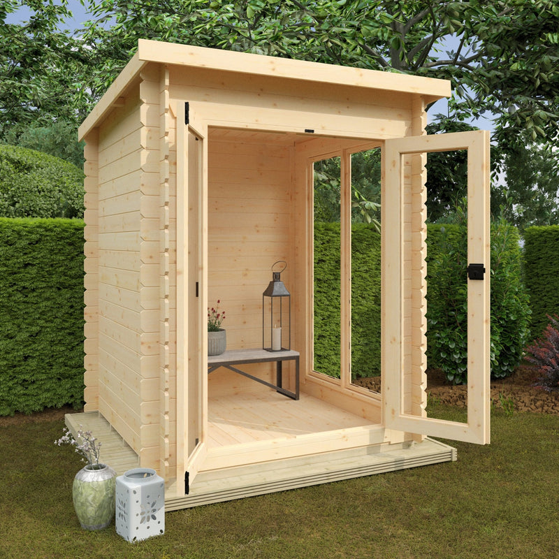 Modular Astoria 19mm Log Cabin with Full Pane Double Doors and Windows - Log Cabin