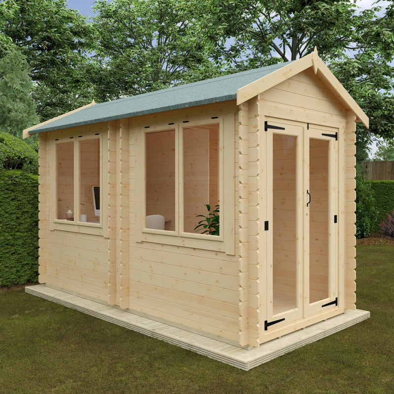 Modular Oriana 19mm Log Cabin with Full Pane Double Doors and Euro Style Windows - Log Cabin
