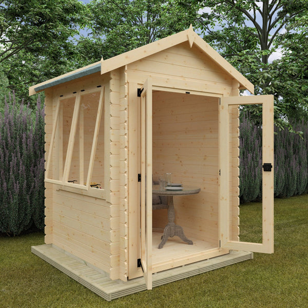 Modular Oriana 19mm Log Cabin with Full Pane Double Doors and Euro Style Windows - Log Cabin
